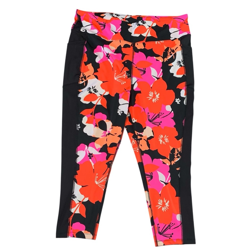 RISE by Lularoe Brave Floral Capri Leggings w/ Pockets Sz 3X